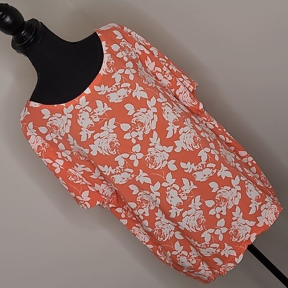 Pretty orange with white floral print blouse - Picture 1 of 6